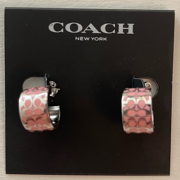 NWT Pink Coach Signature C Huggie Earrings - Picture 5 of 9